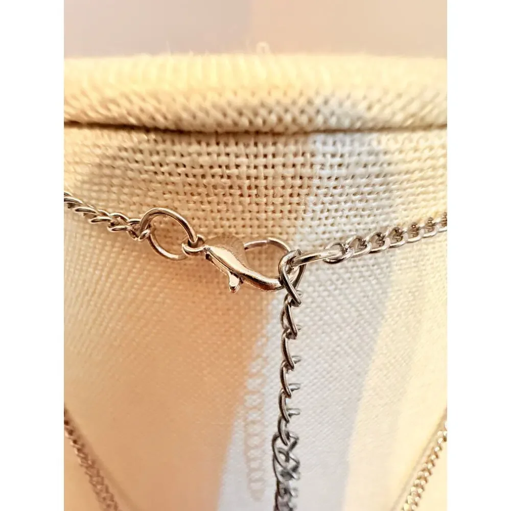 Vintage ring Tassel Pendant Necklace 32” Silver Tone